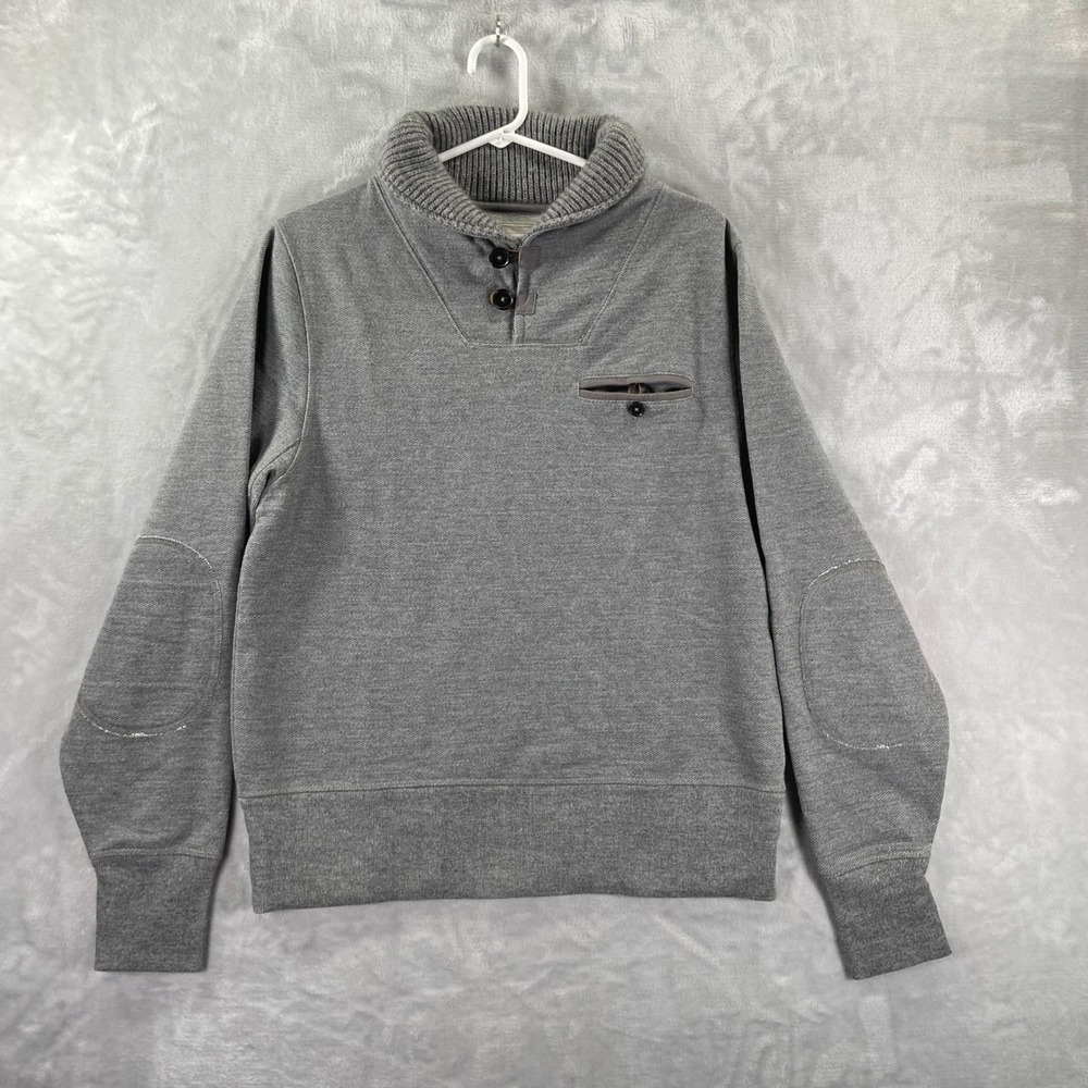 Billy Reid Shawl Collar Sweater Mens Large Elbow Patch Button Pullover Gray